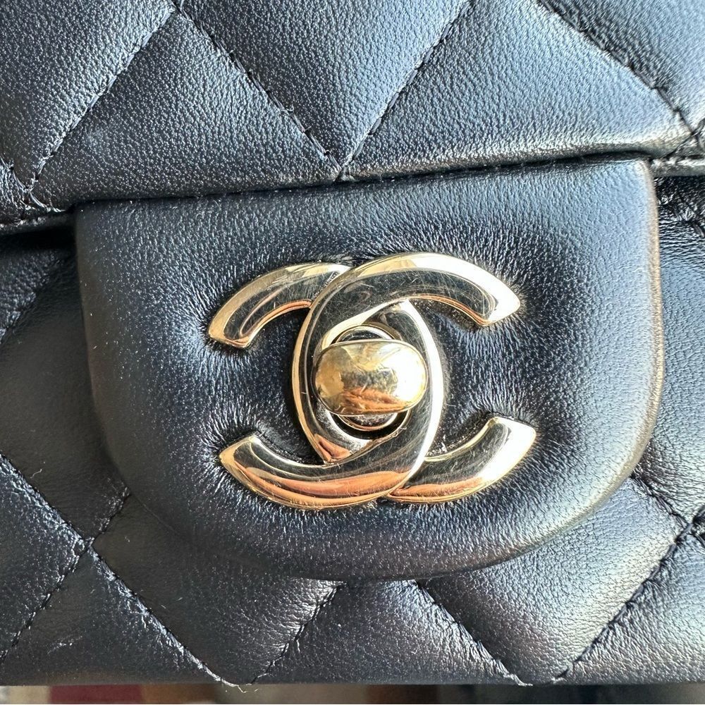 Chanel Black Lambskin Leather Mini Classic Rectangular Flap Light Gold Hardware - Picture 13 of 16